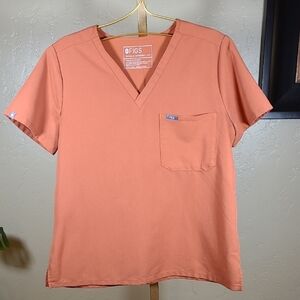 Figs Orange V-Neck Scrub Top Size Medium Petite